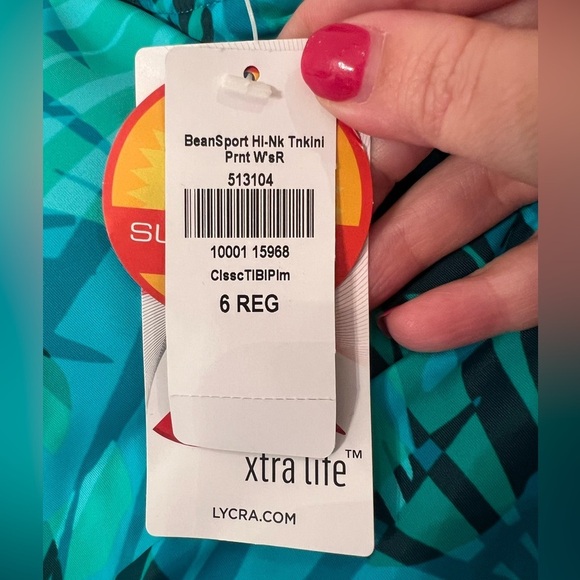 NWT LL Bean Women’s Sport High Neck Tankini in Green Leaves in size 6 - Picture 5 of 8